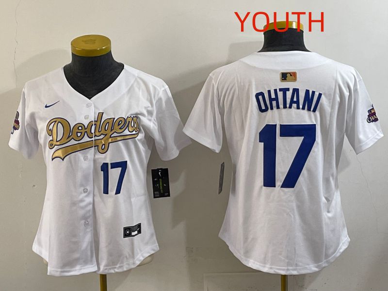 Youth Los Angeles Dodgers #17 Ohtani White Champion edition Nike MLB Jersey style 0010->youth mlb jersey->Youth Jersey